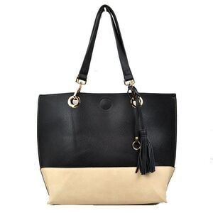 2N1 Two-tone Tassel Tote with Pouch